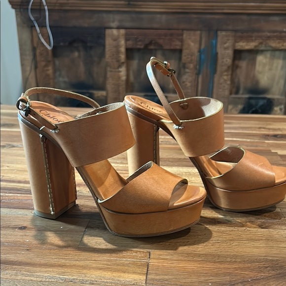 Chloe Tan Platform Sandals with Chunky Heel size 8 - Picture 6 of 15